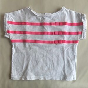 Jacadi White Tee with Vibrant Pink Stripes